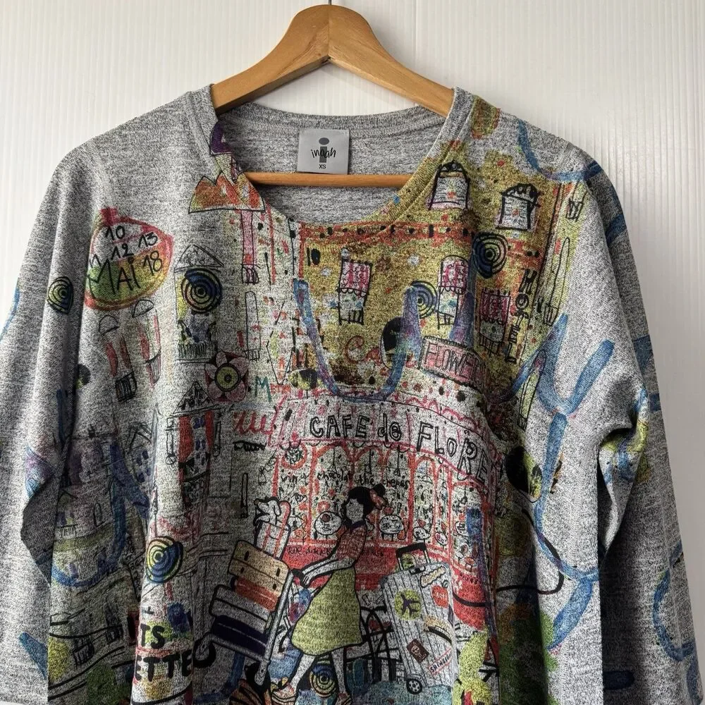 Inoah Women City Walk Crew Neck 3/4 Sleeve Top Size XS Tee Tunic Graffiti